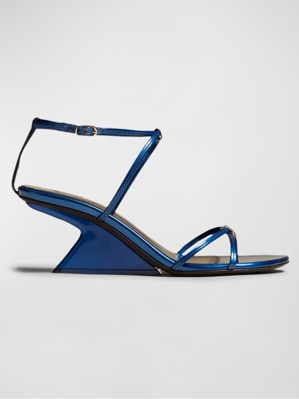 Metallic Blue Strappy Wedge Sandals KHAITE SENECA